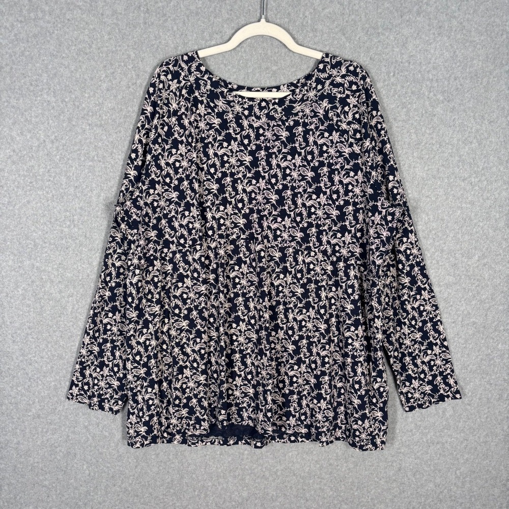 Ulla Popken Babydoll Tunic Top 20 22‎ Navy Paisley Floral Cotton Modal Comfort